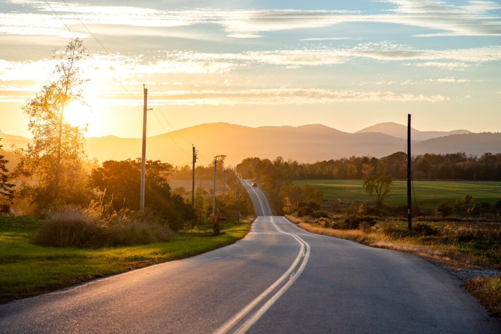Driving-Vermont-Road-Summer-Sunset